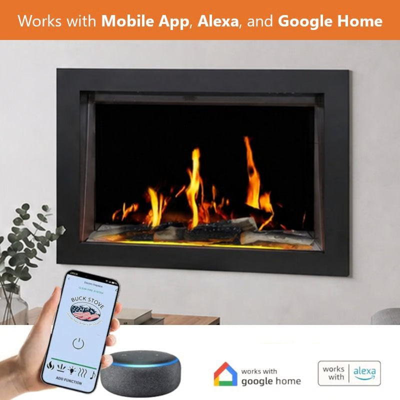 Buck Stove 36" Strata LCD Electric Fireplace with App-Control, Remote, 5,000 BTU Heater & Logs for 110/120V - BE L36LCD