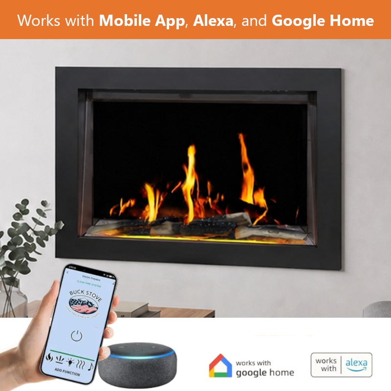 Buck Stove 40" Strata LCD Electric Fireplace with App-Control, Remote, 5,000 BTU Heater & Logs for 110/120V - BE L40LCD