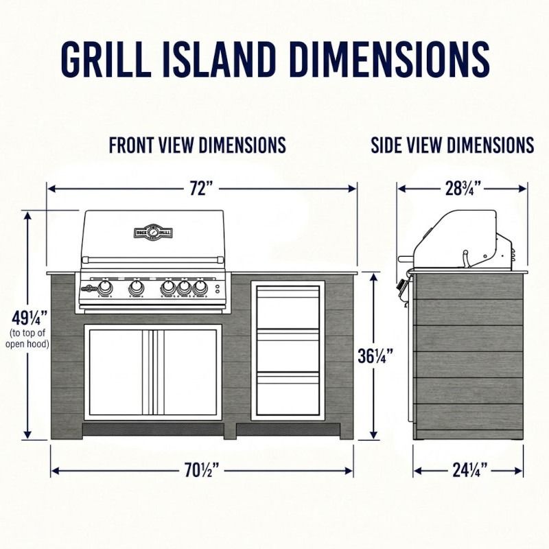 Infinity Living 6FT Outdoor Kitchen Island with 32" 4-Burner Built-In Gas Grill, Woodgrain Poly Lumber Base & Travertine Countertop